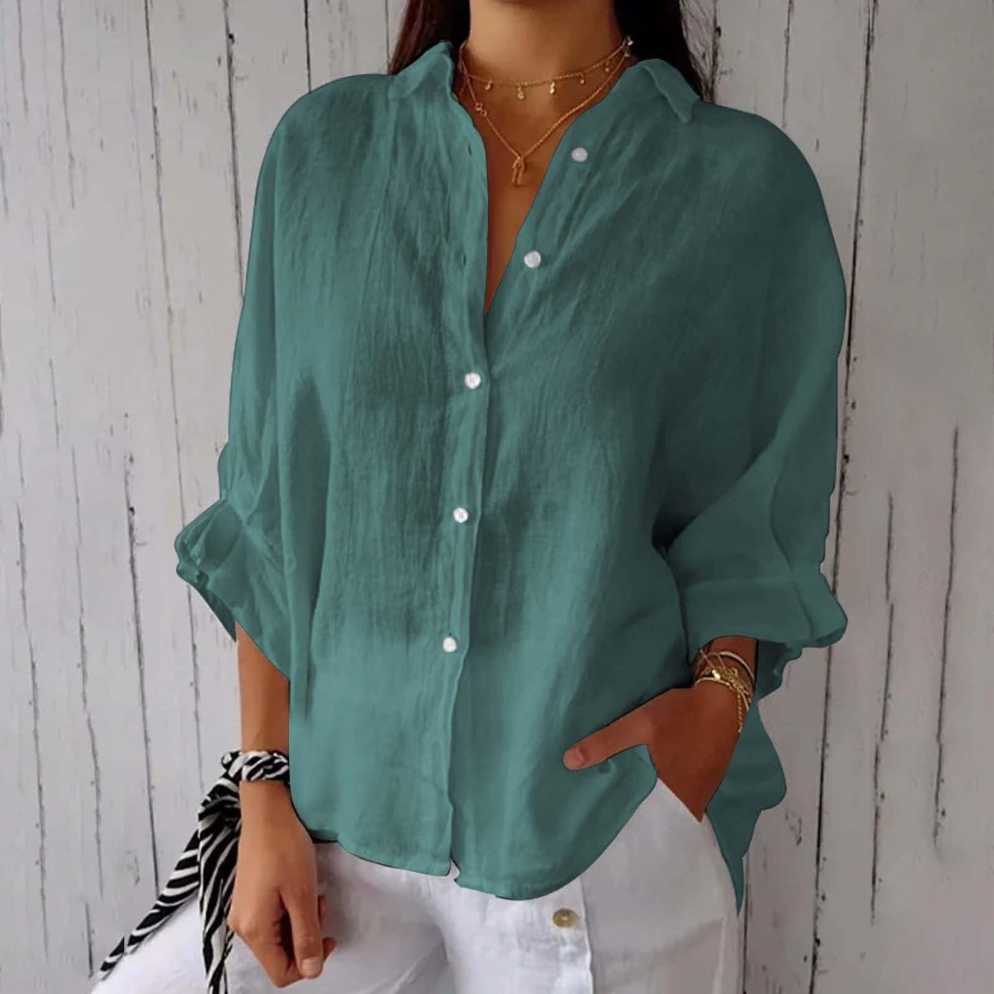 Cotton and Linen Tie Back Design Shirt