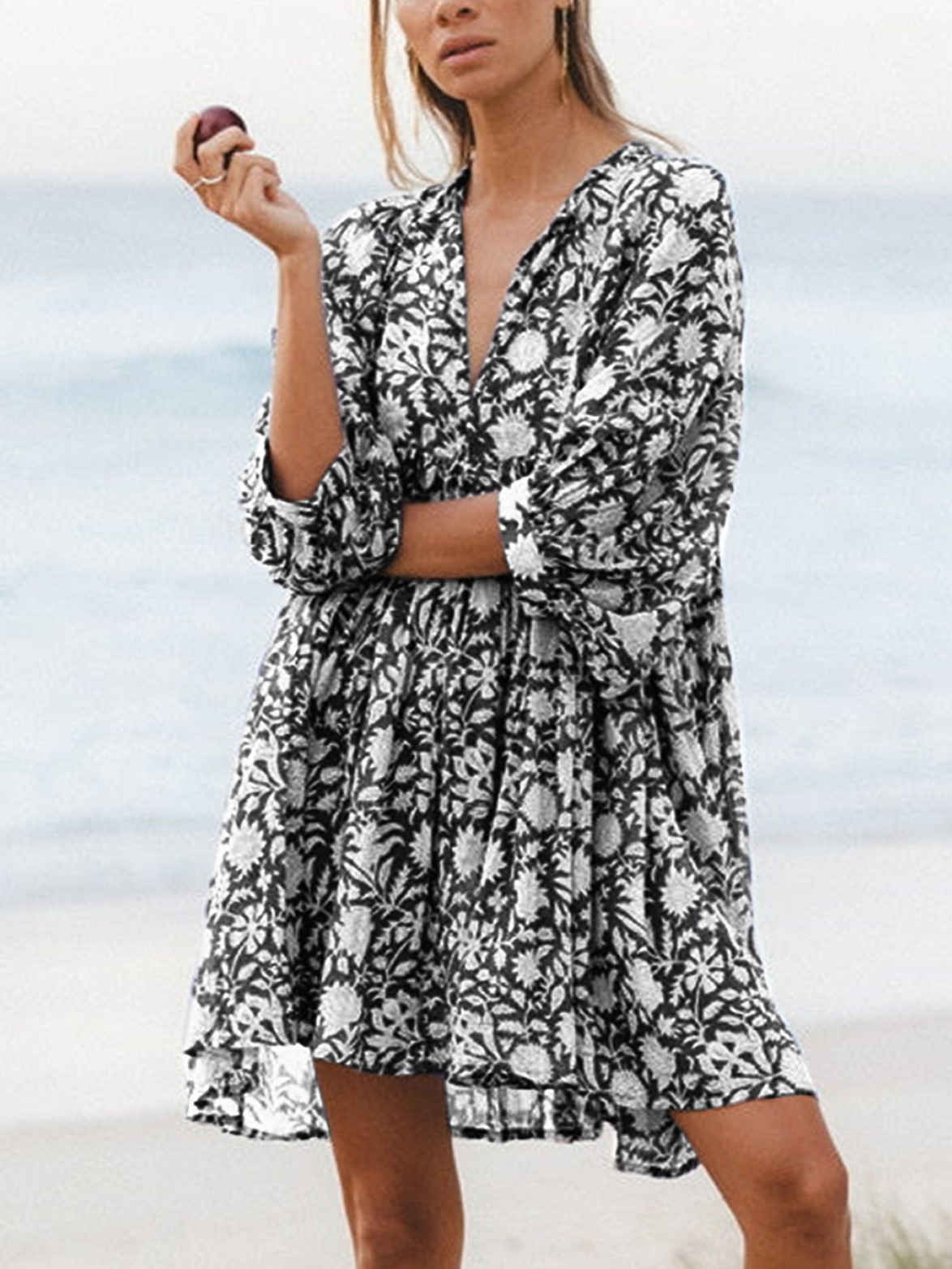 HOT SALE V Neck Summer Half Sleeve Bohemian Floral Tunic Short Dresses