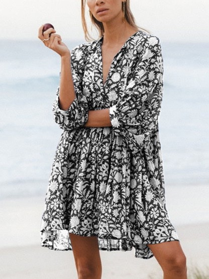 HOT SALE V Neck Summer Half Sleeve Bohemian Floral Tunic Short Dresses