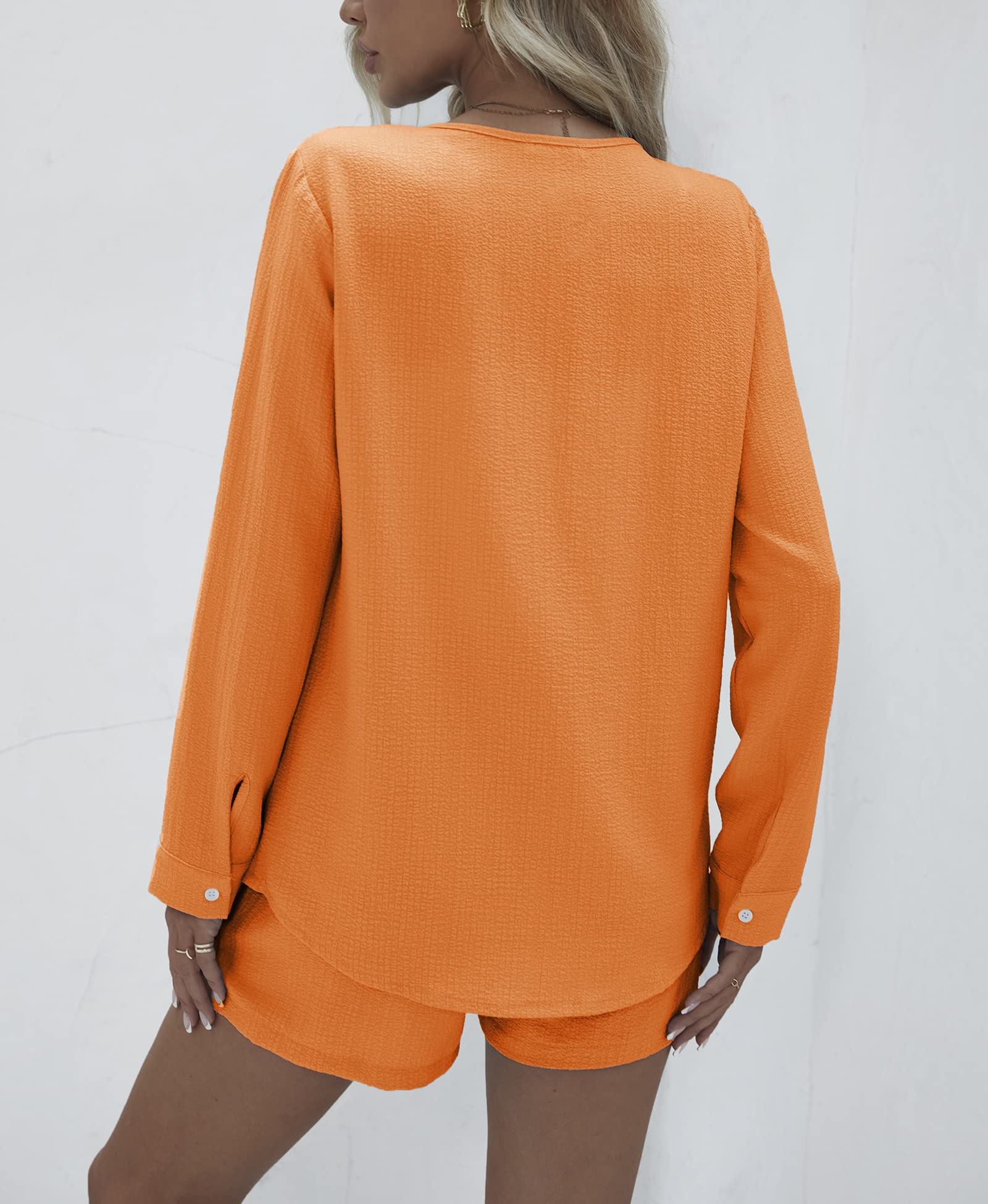 V-neck Button-down Shirt and Shorts Set of 2 (With Pockets)