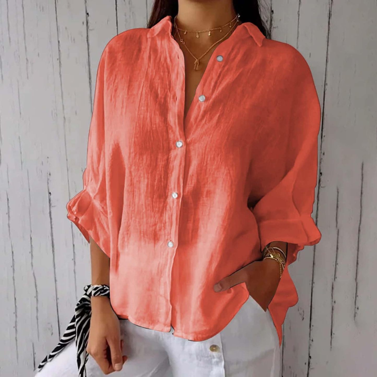 Cotton and Linen Tie Back Design Shirt