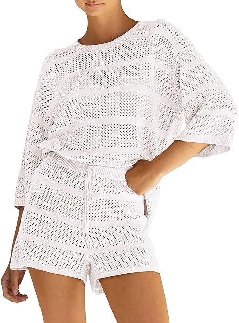 Women's Summer 2 Piece Swimsuit Coverup Hollow Out Knit-hivebabe.com