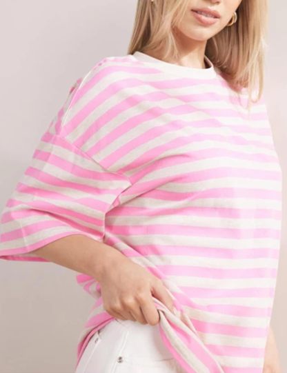 Women Oversized Striped Short Sleeve T-Shirts