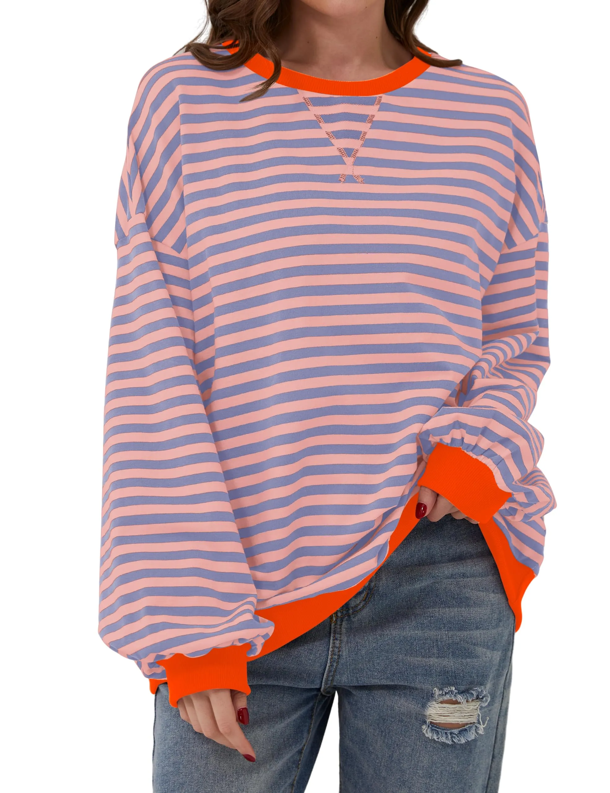 Striped Color Block Oversized Sweatshirt (Buy 2 Free Shipping)