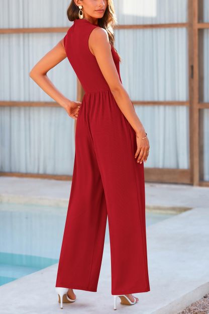 Women's Summer Sleeveless Turtleneck Wide Leg Pants Jumpsuit