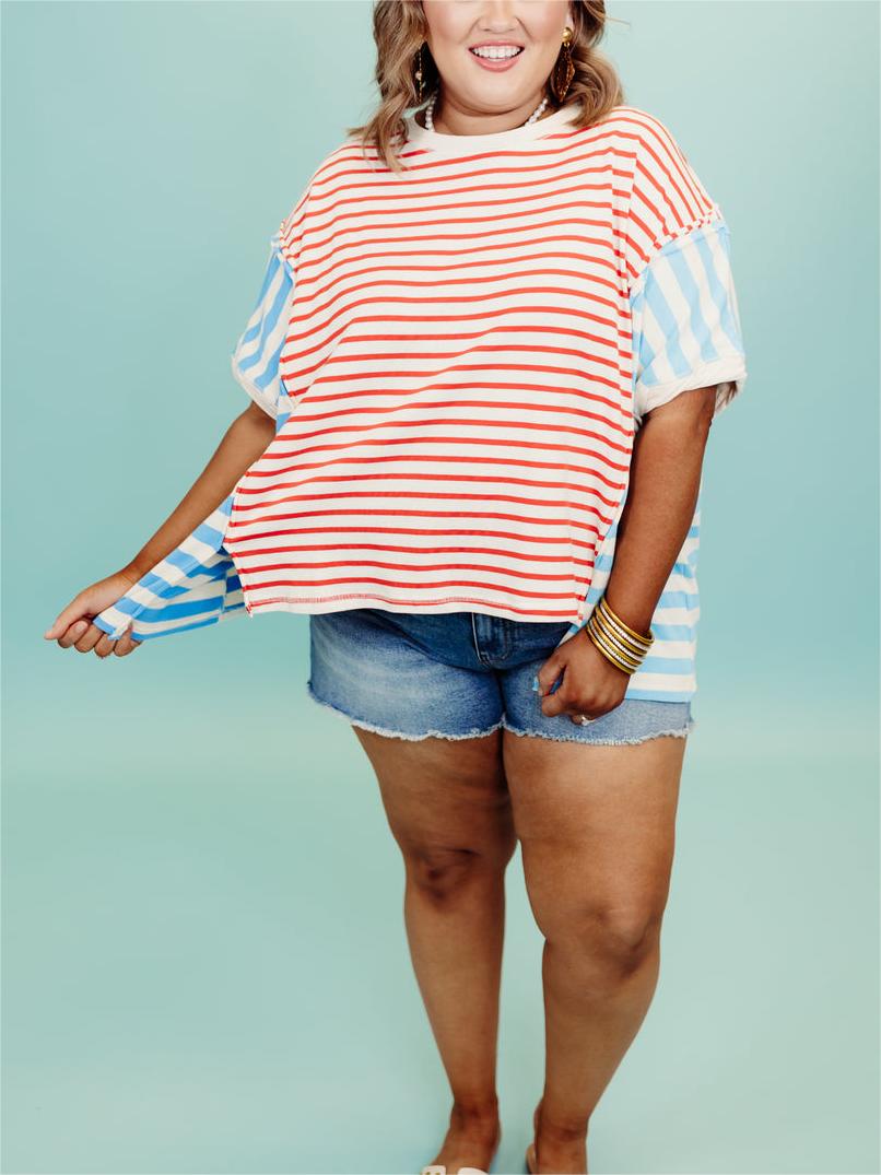 Multicolor Striped Oversized Tee (Buy 2 Free Shipping)