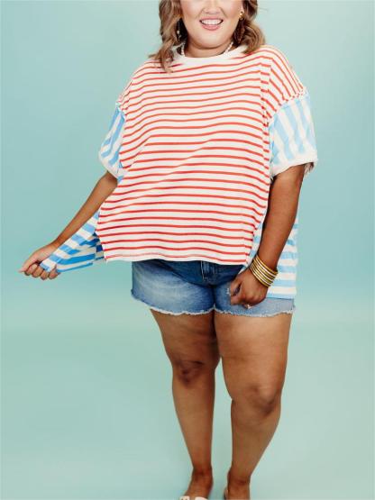 Multicolor Striped Oversized Tee (Buy 2 Free Shipping)