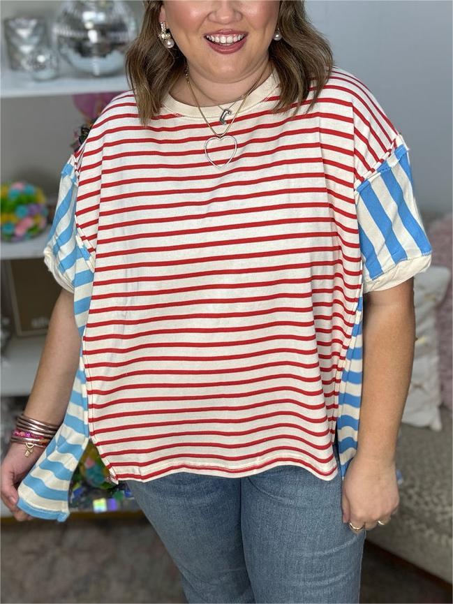 Multicolor Striped Oversized Tee (Buy 2 Free Shipping)