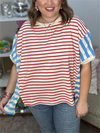 Multicolor Striped Oversized Tee (Buy 2 Free Shipping)