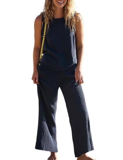Sleeveless Top and Wide Leg Pants Knit Casual Sweatsuit✨Buy 2 Free Shipping