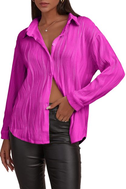 2024 Womens Textured Button Down Long Sleeve Shirt✨Buy 2 Free Shipping
