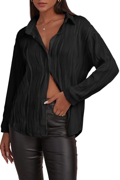 2024 Womens Textured Button Down Long Sleeve Shirt✨Buy 2 Free Shipping