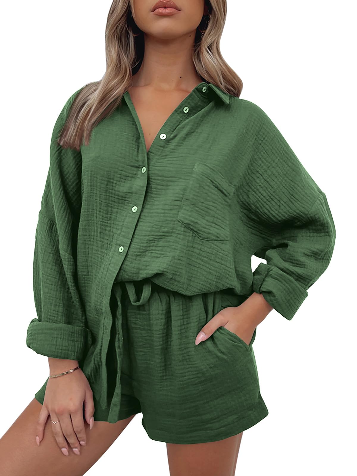 Women Lounge Sets Long Sleeve Oversized Shirts And Shorts Tracksuit