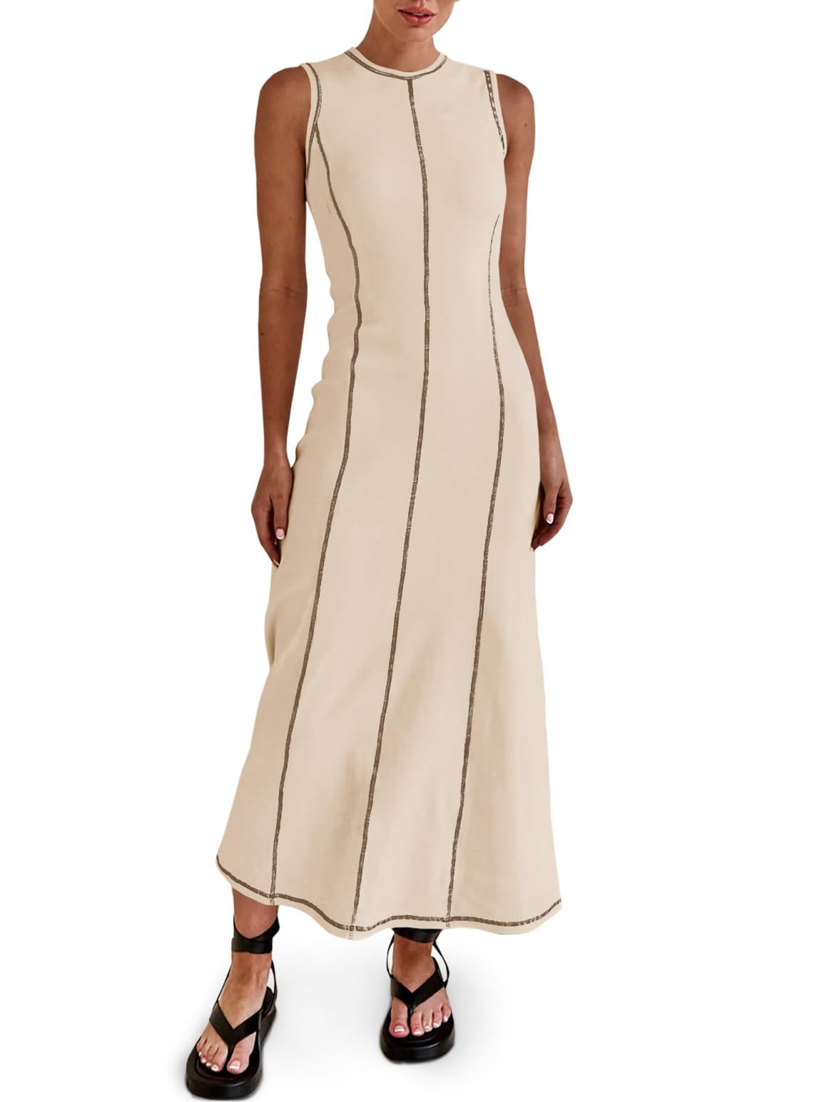 Women's Sleeveless Ribbed Stitch T-Shirt Dress