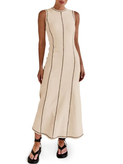 Women's Sleeveless Ribbed Stitch T-Shirt Dress