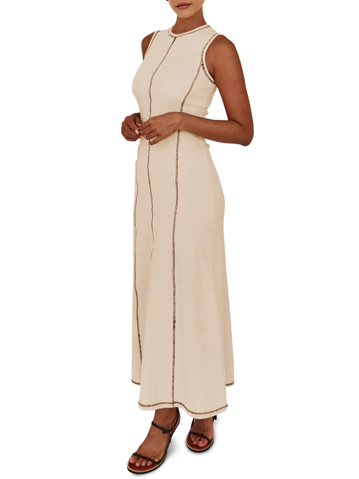 Women's Sleeveless Ribbed Stitch T-Shirt Dress