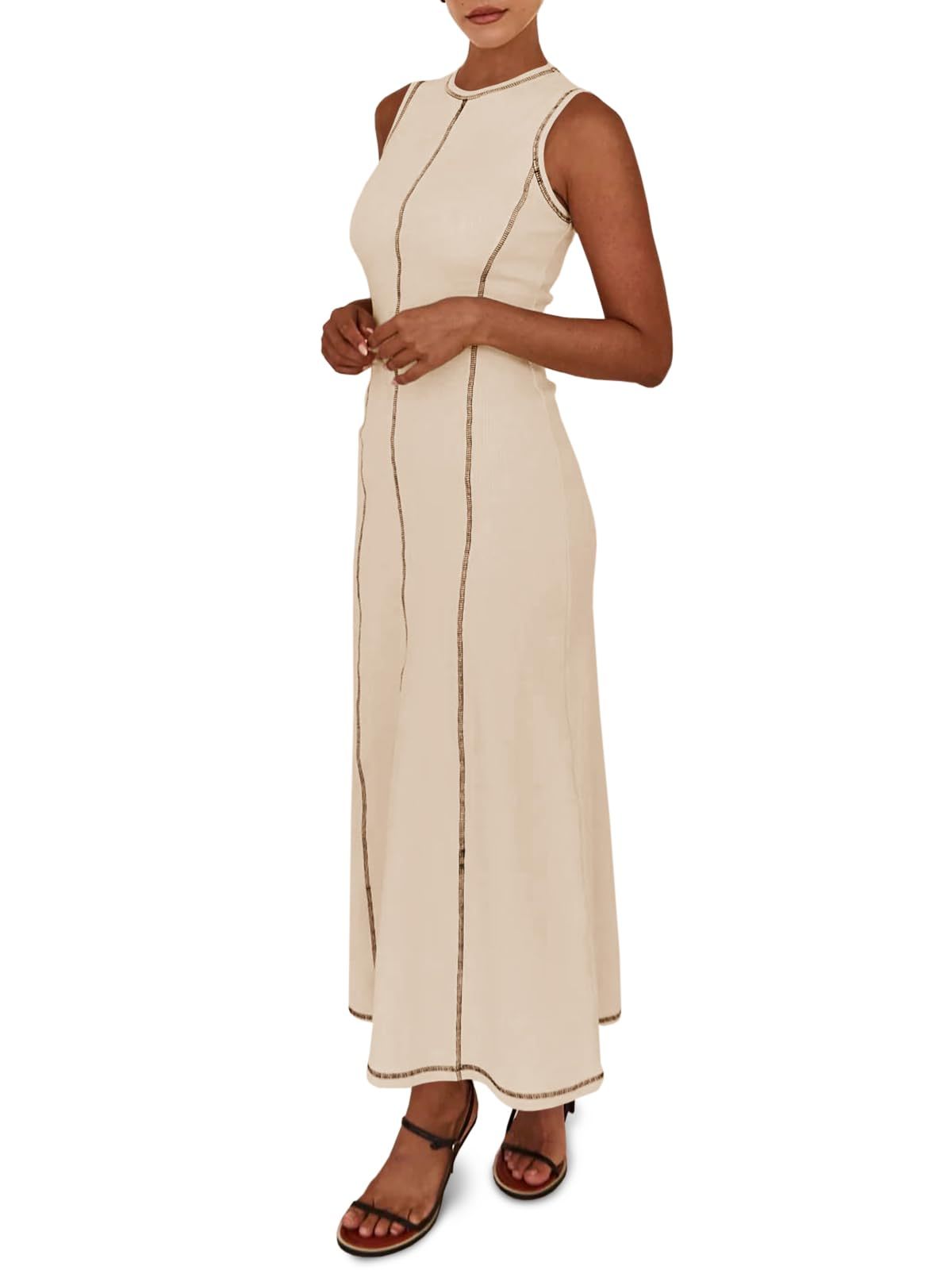 Women's Sleeveless Ribbed Stitch T-Shirt Dress