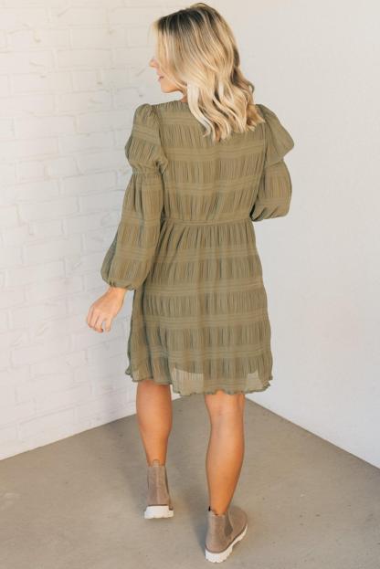 Textured Bubble Sleeve Shift Dress (Buy 2 Free Shipping)