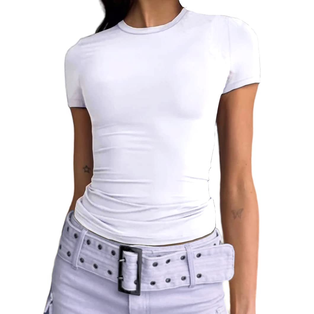 Slim Fit Short Sleeve Crew Neck Tight T Shirts-Pink Laura