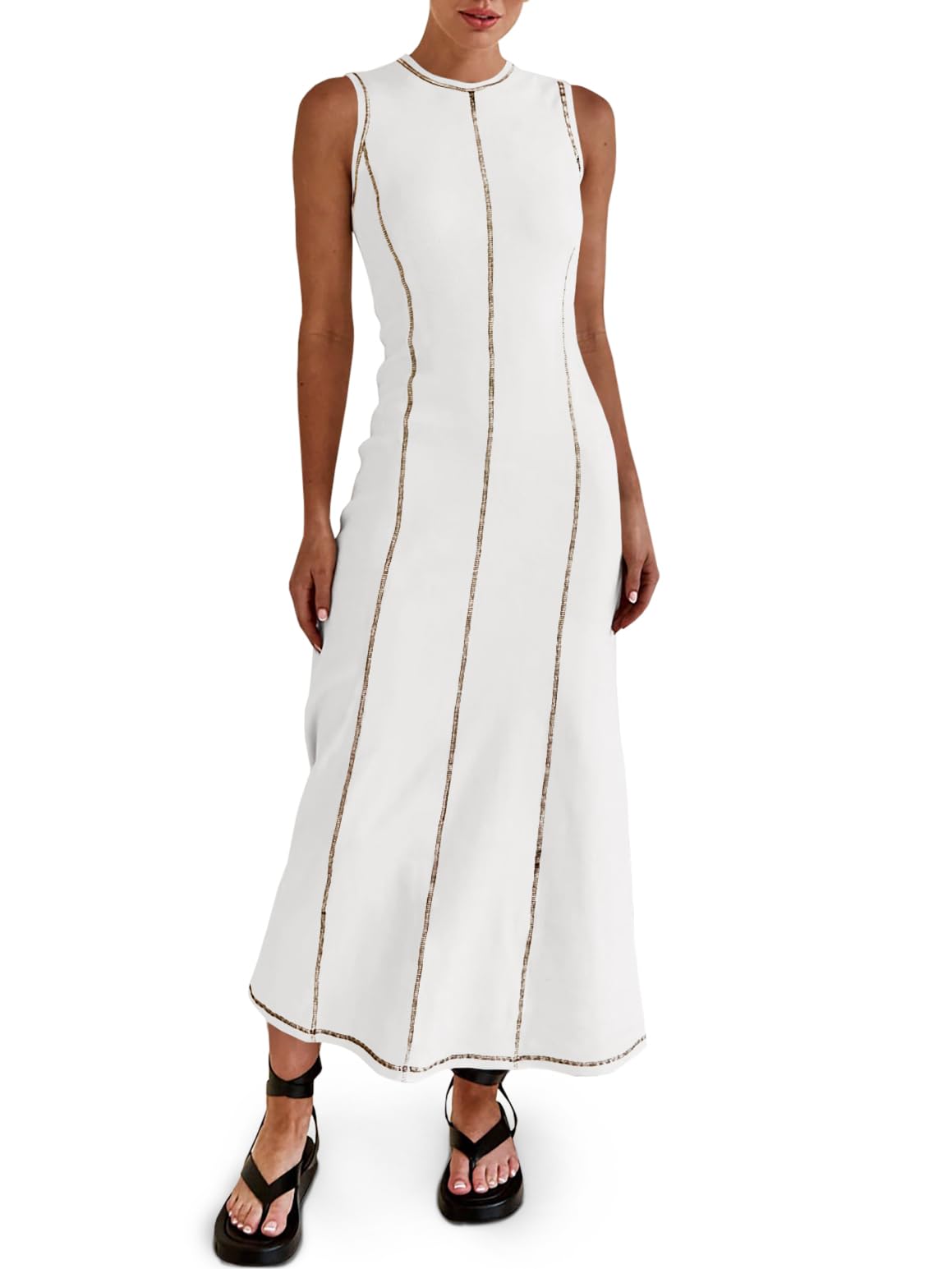 Women's Sleeveless Ribbed Stitch T-Shirt Dress