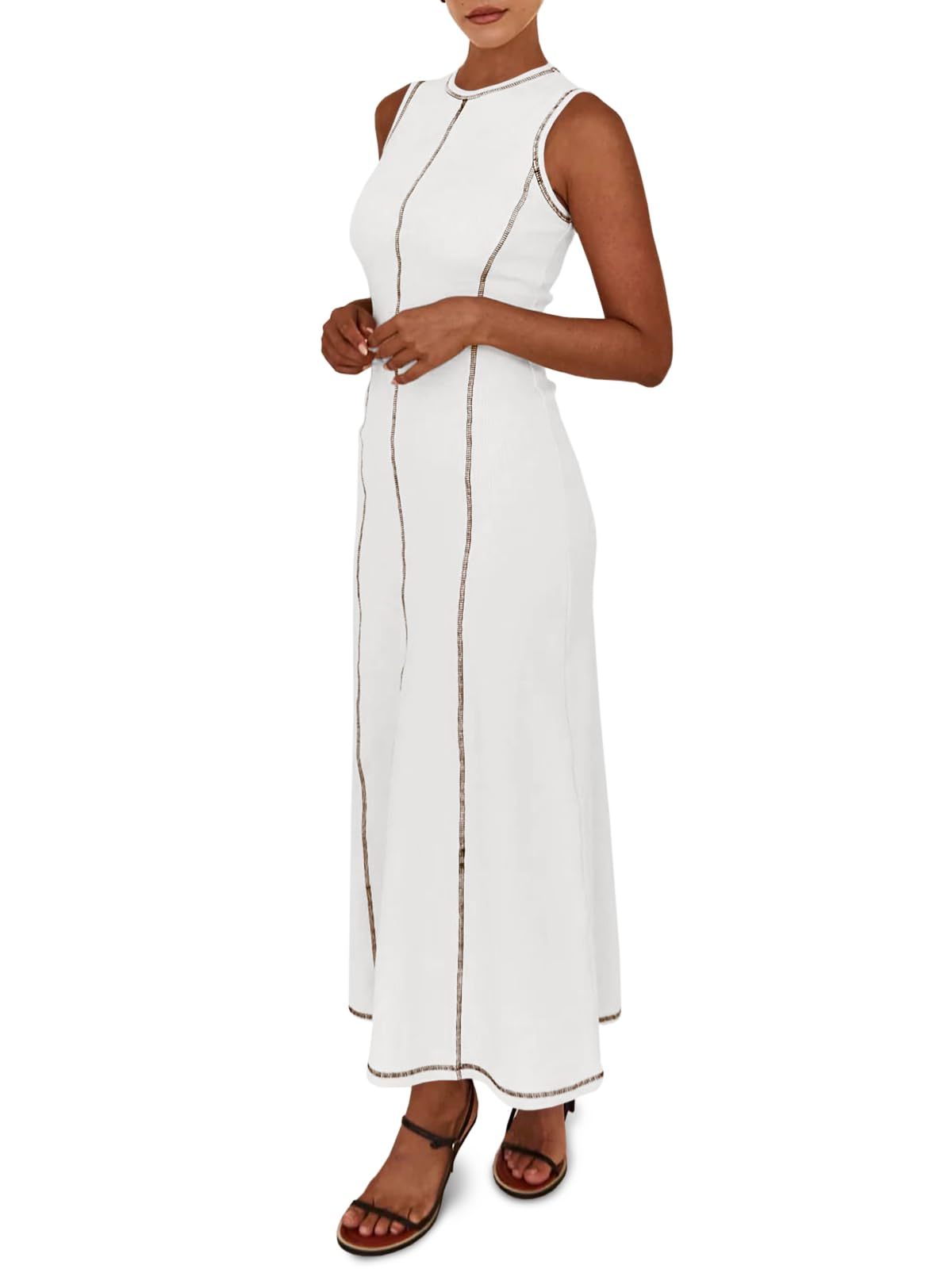 Women's Sleeveless Ribbed Stitch T-Shirt Dress
