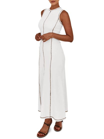 Women's Sleeveless Ribbed Stitch T-Shirt Dress