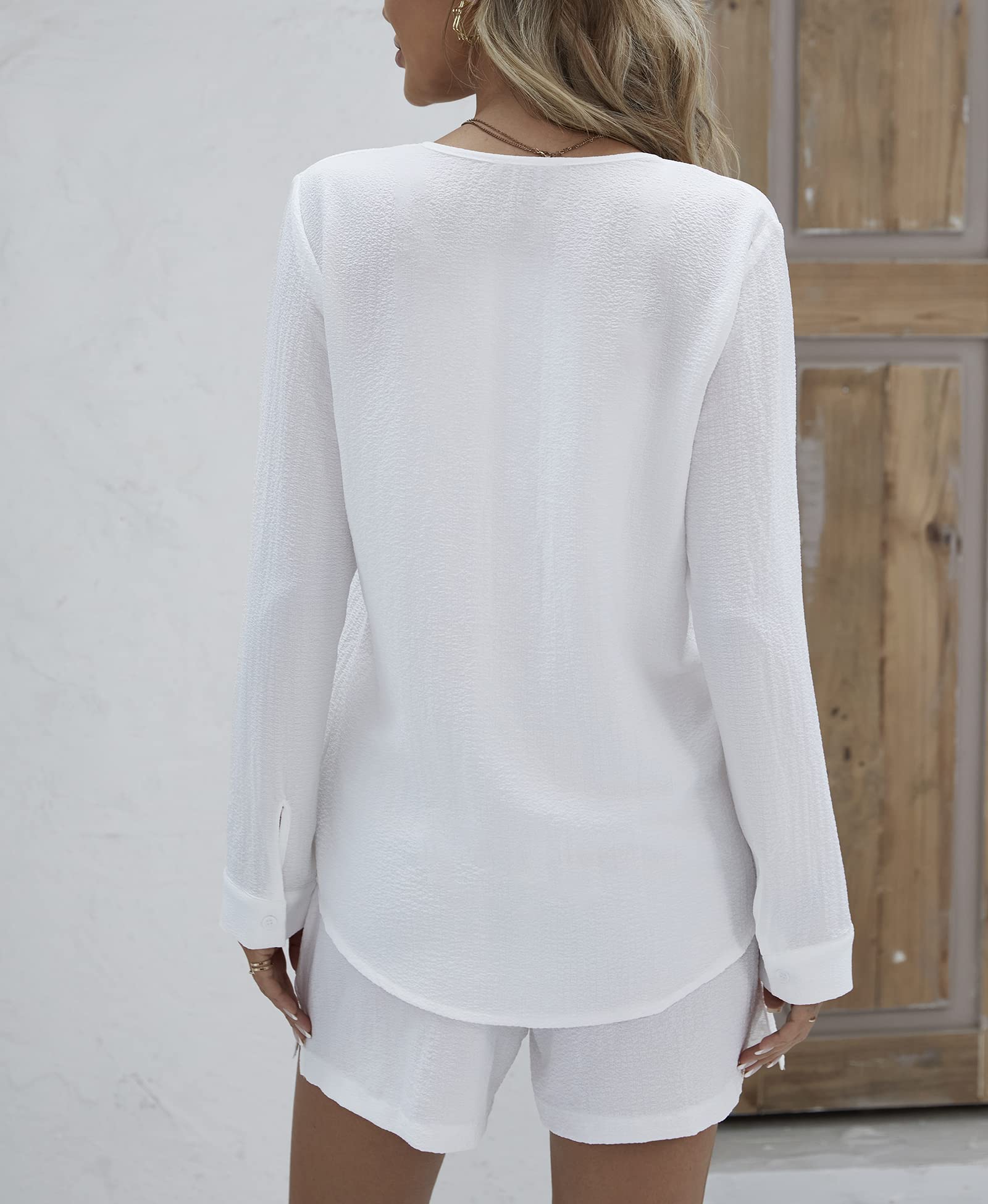 V-neck Button-down Shirt and Shorts Set of 2 (With Pockets)