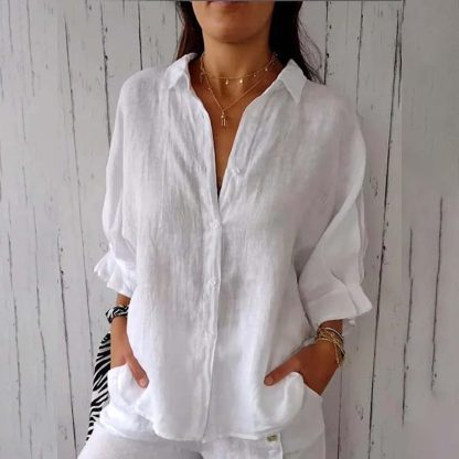 Cotton and Linen Tie Back Design Shirt