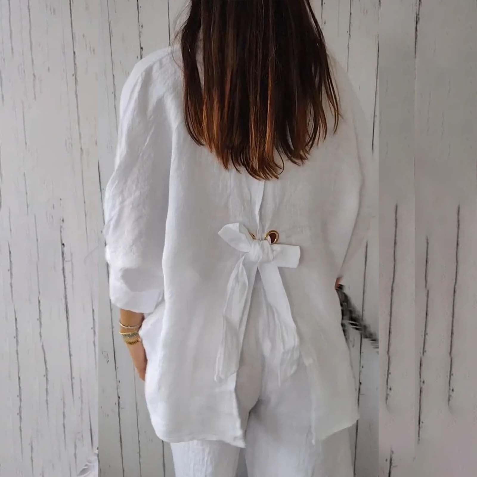 Cotton and Linen Tie Back Design Shirt