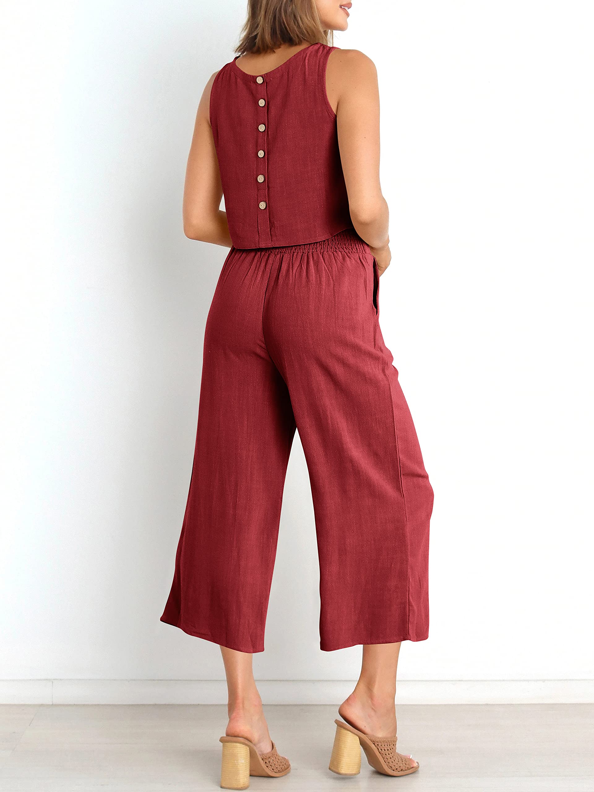 Sleeveless Tank Wide Leg Pants With Pockets-hivebabe.com