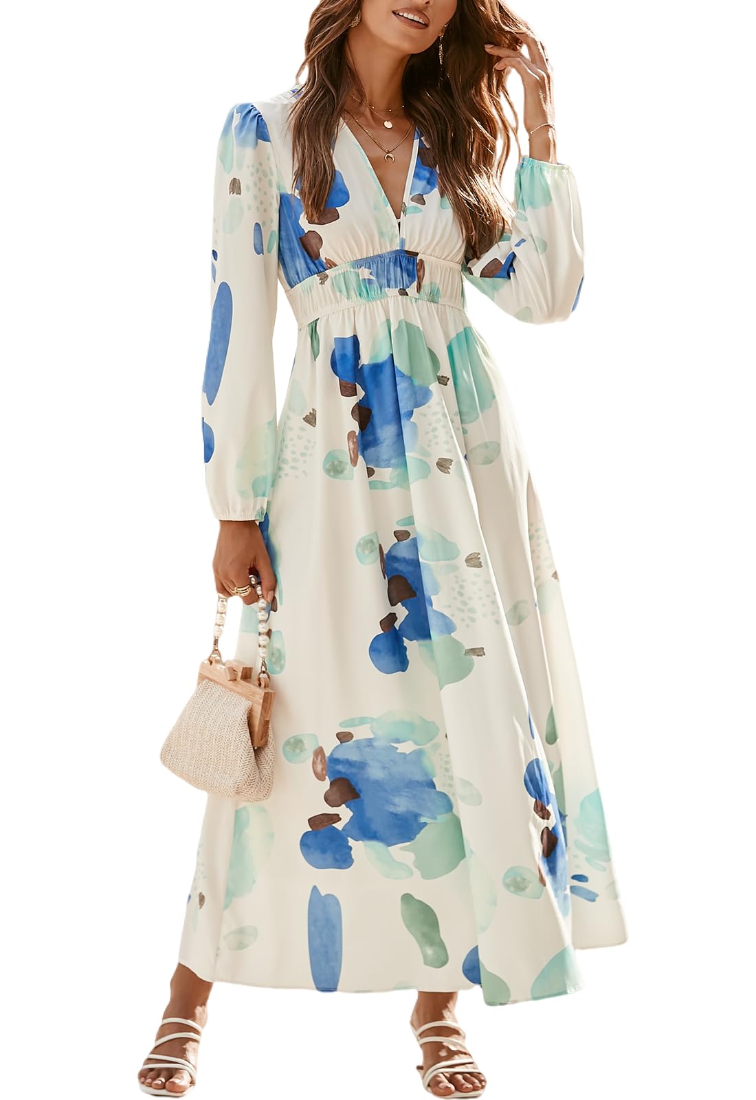 ⏰Women's 2024 Long Sleeve Boho Floral Maxi Dress-hivebabe.com
