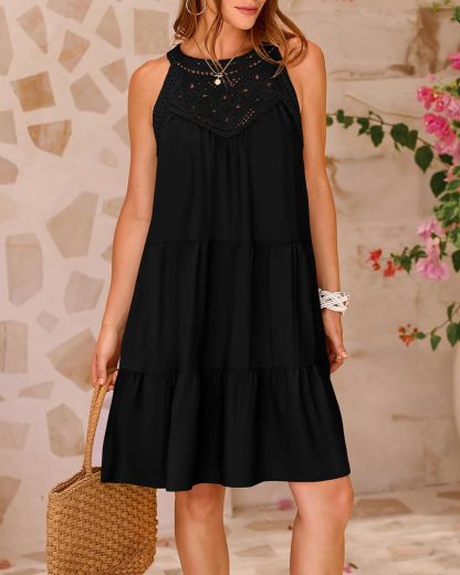 HOT SALE 2024 New Sleeveless Flower Hollow Halter A-line Dress (Buy 2 Free Shipping)