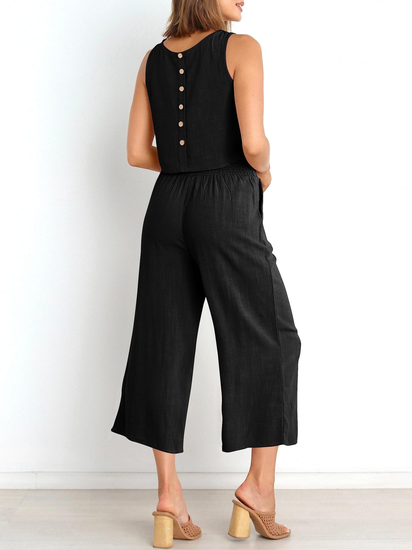 Women's Summer 2 Piece Outfits Sleeveless Crop Top Capri