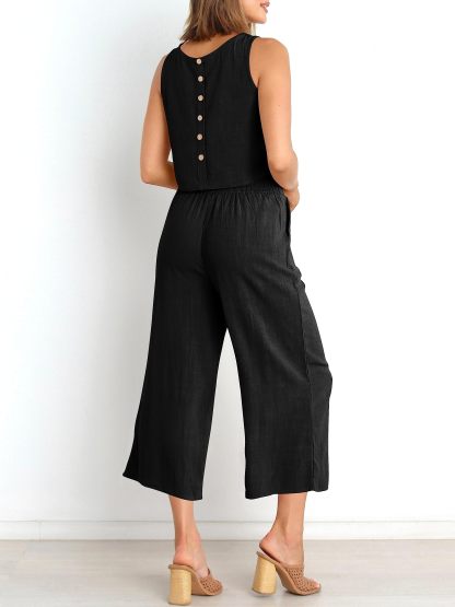 Women's Summer 2 Piece Outfits Sleeveless Crop Top Capri