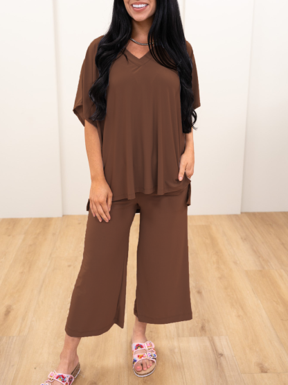 HOT SALE Casual V Neck Short Sleeved Loose Two Piece Set