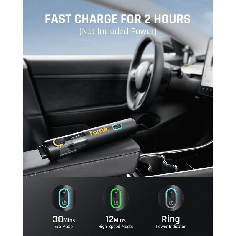 Fanttik Slim V8 Mate Cordless Car Vacuum High Power, 12000Pa/30AW, RobustClean Mini Vacuum with Flexible Hose and Pet Brush