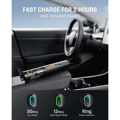 Fanttik Slim V8 Mate Cordless Car Vacuum High Power, 12000Pa/30AW, RobustClean Mini Vacuum with Flexible Hose and Pet Brush
