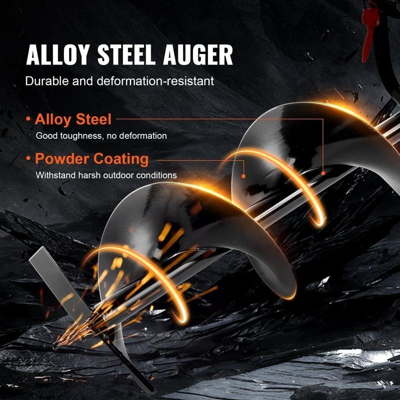 Post Hole Digger, 52cc 1450W Auger Post Hole Digger, Gas Powered Earth Digger with Two Earth Auger Drill Bit 6" & 10" and 3 Extension Rods