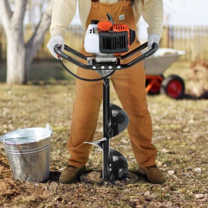 Post Hole Digger, 52cc 1450W Auger Post Hole Digger, Gas Powered Earth Digger with Two Earth Auger Drill Bit 6" & 10" and 3 Extension Rods