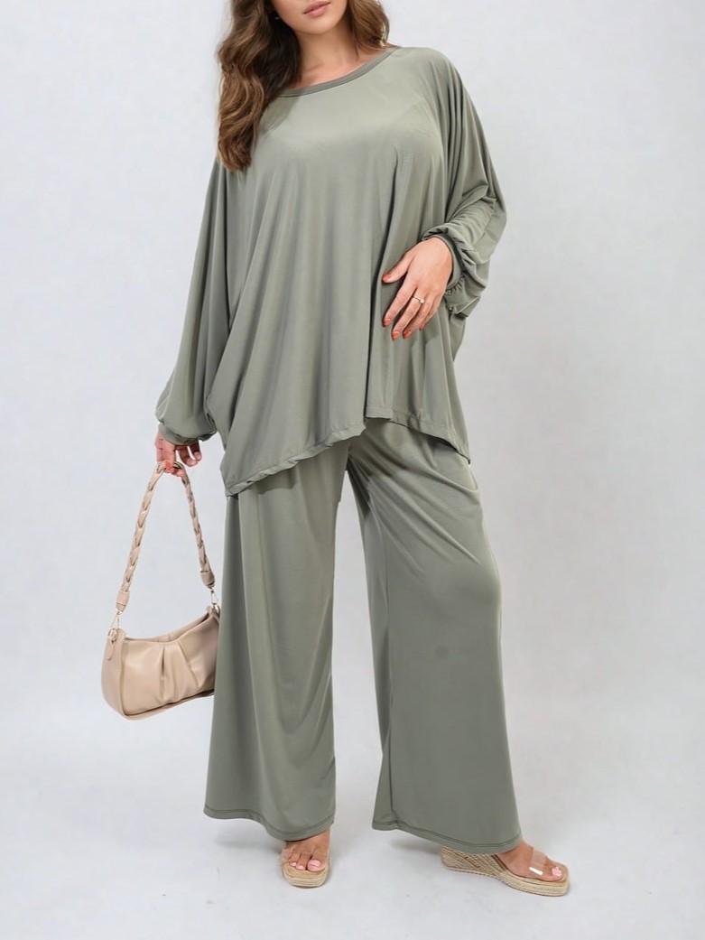 HOT SALE Casual Oversized Long Sleeve Top and Wide Leg Pants Set (Buy 2 Free Shipping)