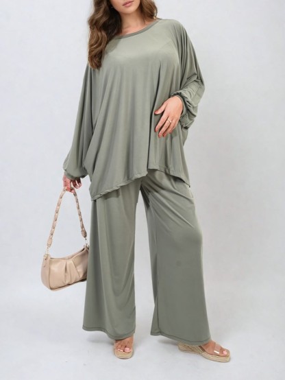 HOT SALE Casual Oversized Long Sleeve Top and Wide Leg Pants Set (Buy 2 Free Shipping)
