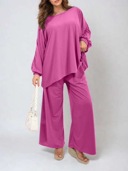 HOT SALE Casual Oversized Long Sleeve Top and Wide Leg Pants Set (Buy 2 Free Shipping)