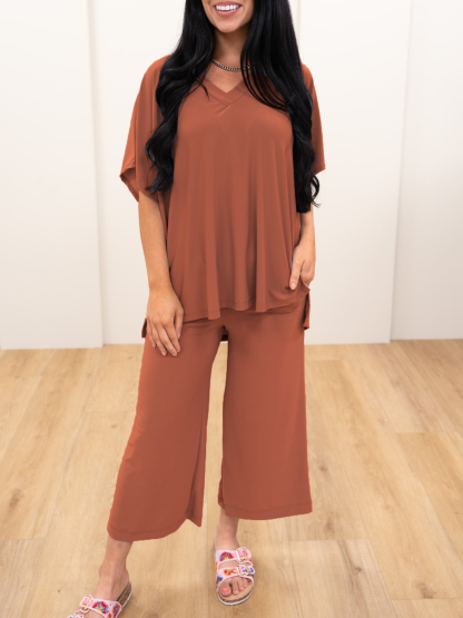 HOT SALE Casual V Neck Short Sleeved Loose Two Piece Set