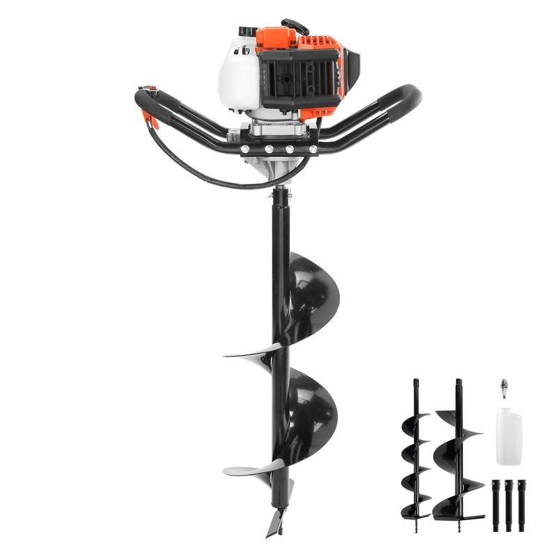 Post Hole Digger, 52cc 1450W Auger Post Hole Digger, Gas Powered Earth Digger with Two Earth Auger Drill Bit 6" & 10" and 3 Extension Rods