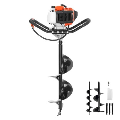 Post Hole Digger, 52cc 1450W Auger Post Hole Digger, Gas Powered Earth Digger with Two Earth Auger Drill Bit 6" & 10" and 3 Extension Rods