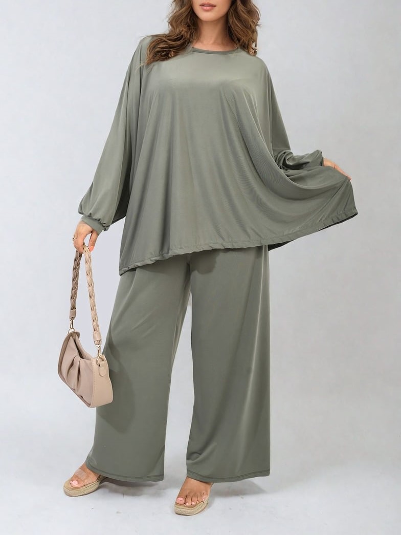 HOT SALE Casual Oversized Long Sleeve Top and Wide Leg Pants Set (Buy 2 Free Shipping)