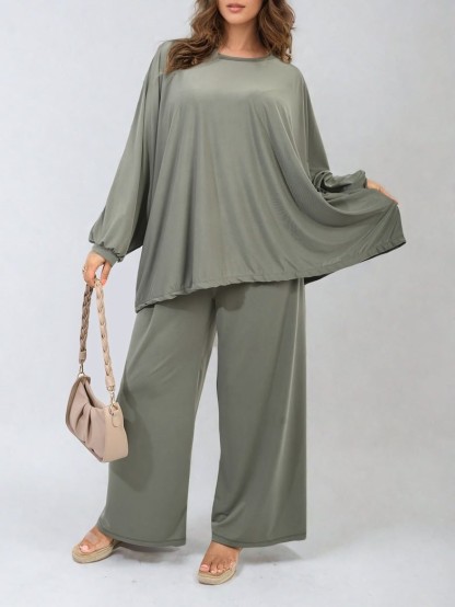 HOT SALE Casual Oversized Long Sleeve Top and Wide Leg Pants Set (Buy 2 Free Shipping)