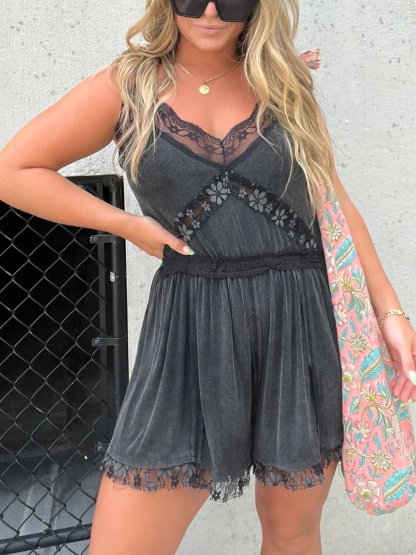 Women’s V-Neck Lace Trim Detailing Romper (BUY 2 FREE SHIPPING)