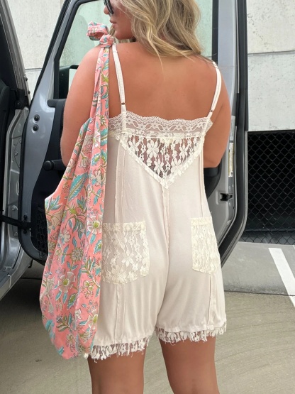 Women’s V-Neck Lace Trim Detailing Romper (BUY 2 FREE SHIPPING)