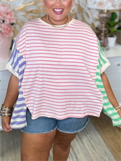 Multicolor Striped Oversized Tee (Buy 2 Free Shipping)